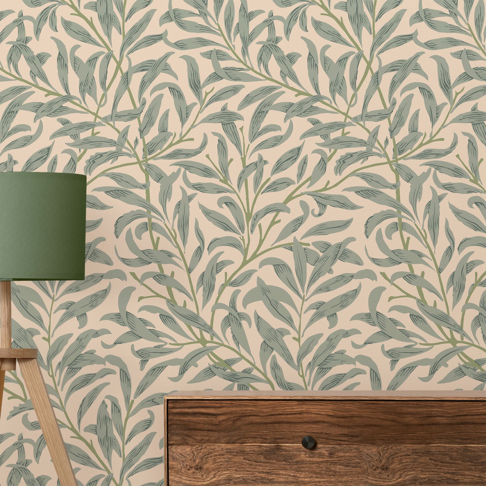 Herbal Wallpaper - Green Leaf Wallpaper,Beige Color Removable Wallpaper,