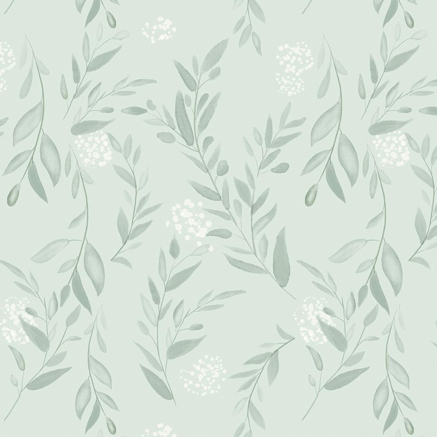 Herbal Wallpaper - Sage Green Leaf Peel and Stick