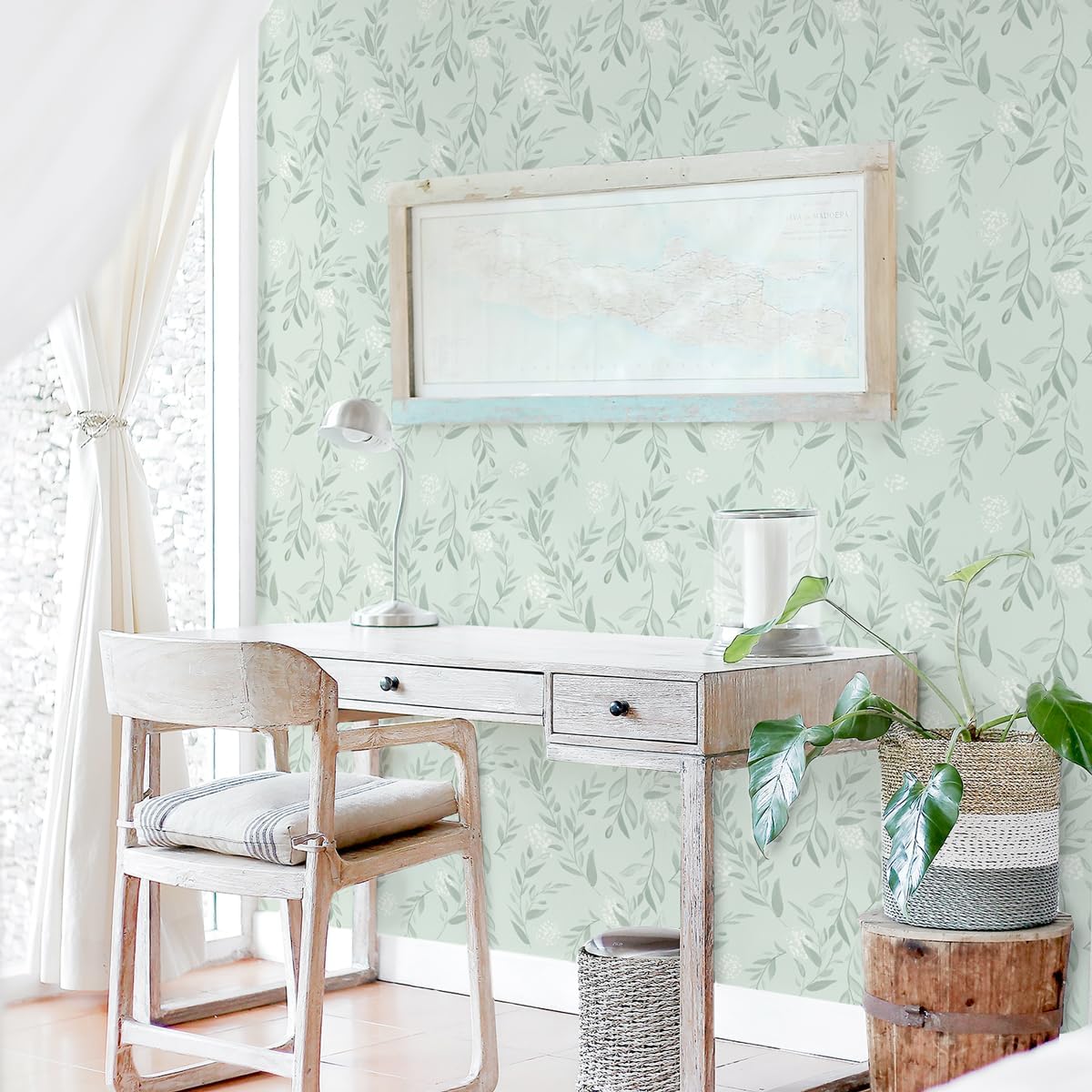 Sage Green Leaf Peel and Stick - огляд і ціна Herbal Wallpaper