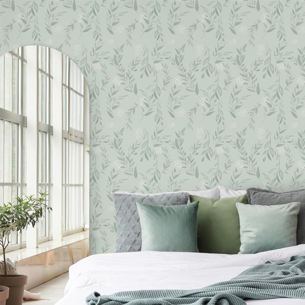 Sage Green Leaf Peel and Stick - огляд і ціна Herbal Wallpaper